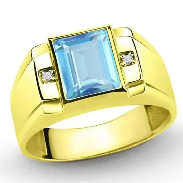 SIEGELRING DE LUXE IN GOLD GELB : AQUAMARIN STEIN UND DIAMANTEN - Königlicher Siegelring
