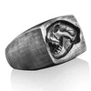SIEGELRING GOTHIC : TOTENKOPF HANDGEFERTIGT LÖWE FOSSIL SCHMUCK : HERREN SILBER - Königlicher Siegelring
