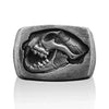 SIEGELRING GOTHIC : TOTENKOPF HANDGEFERTIGT LÖWE FOSSIL SCHMUCK : HERREN SILBER - Königlicher Siegelring