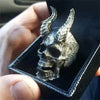 SIEGELRING HERREN EDELSTAHL HERR DER FINSTERNIS HÖRNER-TOTENKOPF - Königlicher Siegelring