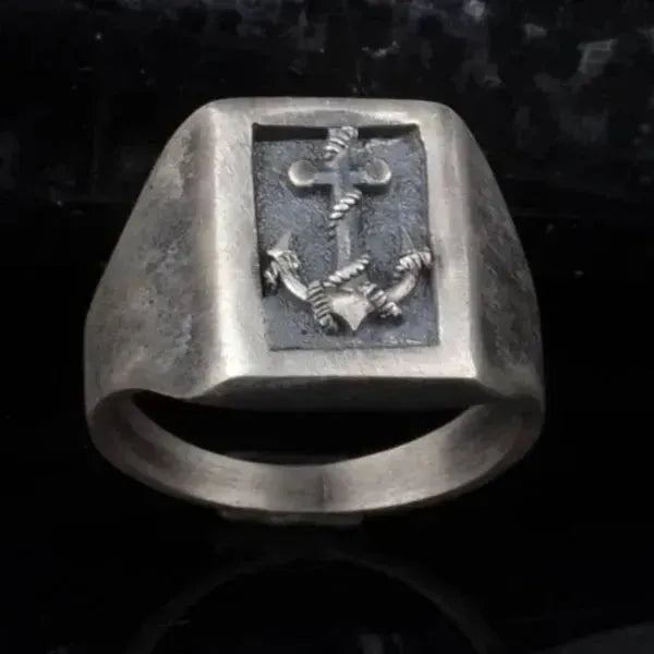 SIEGELRING HERREN HANDGEFERTIGTER SCHIFFSANKER - ABENTEUER-SYMBOL AUS SILBER - Königlicher Siegelring