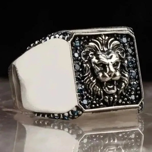SIEGELRING HERREN LÖWENKOPF QUADRAT SILBER - Königlicher Siegelring