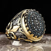 SIEGELRING HERREN SILBER HANDGEFERTIGTE LILIEN BLUME GOLD PLATED 24CT - Königlicher Siegelring