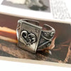 SIEGELRING HERREN SILBER MASSIV HERZ UND MYSTERIENSPIEL KREUZ - Königlicher Siegelring