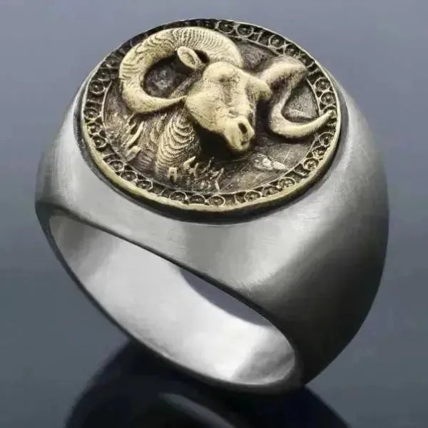 SIEGELRING HERREN SILBER MASSIV HOROSKOP WIDDER ZODIAK - Königlicher Siegelring