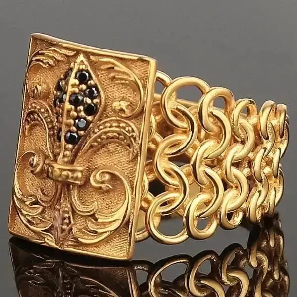 SIEGELRING HERREN VERGOLDET GELB STIL KÖNIGLICHEN DESIGN EINZIGARTIG - Königlicher Siegelring