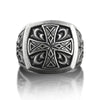 Cross Floral Mens Signet Ring, Maltese Cross Engraved Signet Ring For Men, Victorian Motif Botanical Ring in Sterling Silver, Religious Ring - Königlicher Siegelring