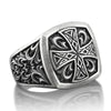 Cross Floral Mens Signet Ring, Maltese Cross Engraved Signet Ring For Men, Victorian Motif Botanical Ring in Sterling Silver, Religious Ring - Königlicher Siegelring