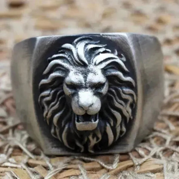 SIEGELRING LÖWENKOPF AUS STERLING SILBER : ZEIGEN SIE IHREN CHARAKTER - Königlicher Siegelring