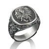 Maned Lion with Victorian Pattern Silver Men Ring, Leo Zodiac Signet Pinky Ring for men, Leo Sterling Silver Gift Ring, Mens Astrology Ring - Königlicher Siegelring