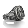 Maned Lion with Victorian Pattern Silver Men Ring, Leo Zodiac Signet Pinky Ring for men, Leo Sterling Silver Gift Ring, Mens Astrology Ring - Königlicher Siegelring