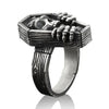 SIEGELRING TOTENKOPF IM SARG HANDGEFERTIGT SCHADEL GOTHIC PUNK RING HERREN SILBER - Königlicher Siegelring