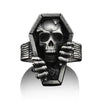 SIEGELRING TOTENKOPF IM SARG HANDGEFERTIGT SCHADEL GOTHIC PUNK RING HERREN SILBER - Königlicher Siegelring