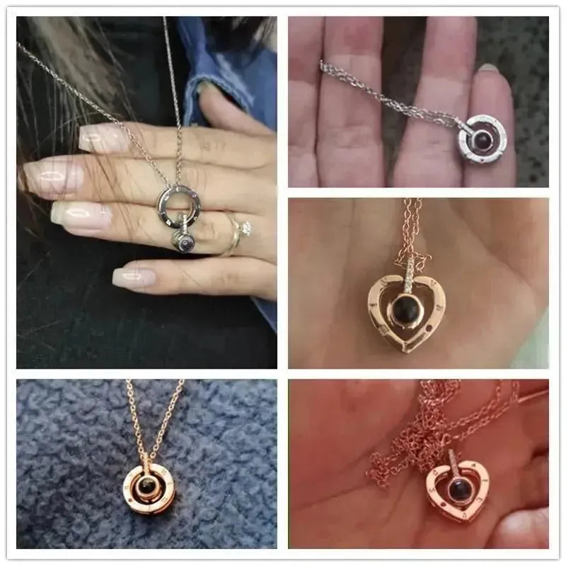 Huitan Hot Sale Round/Heart Pendant Necklace for Women with Unique Projection Function 100 Language &quot;I LOVE YOU&quot; Love Necklaces - Königlicher Siegelring
