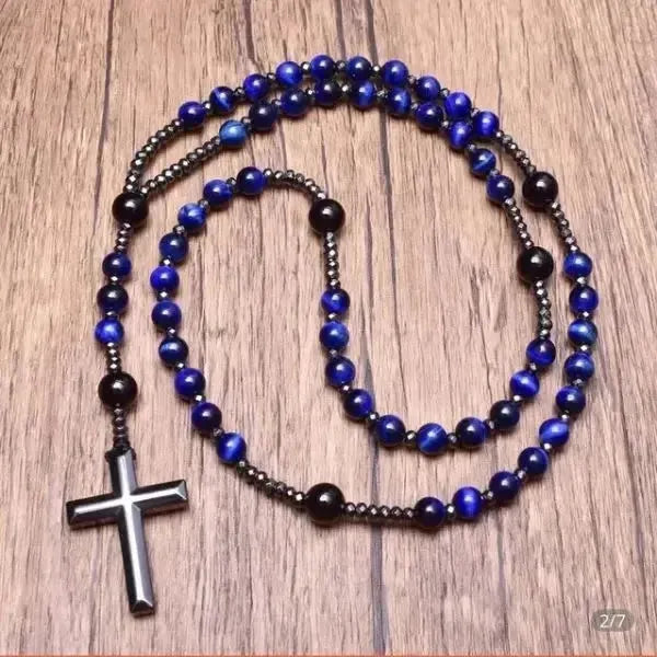 PERLENKETTE HERREN NATURSTEIN ROSENKRANZ ( LAPIS-LAZULI - ACHAT-STEIN - TIGERAUGE ) - Königlicher Siegelring