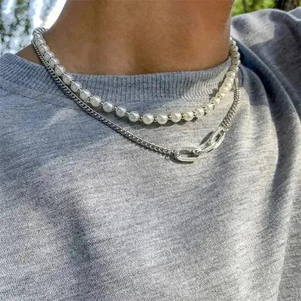 PERLENKETTE HERREN WEISS UND GOLD - Königlicher Siegelring