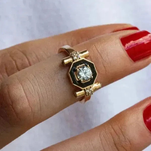 SIEGELRING DAMEN GOLD MIT ONYX-EINLAGE - Königlicher Siegelring