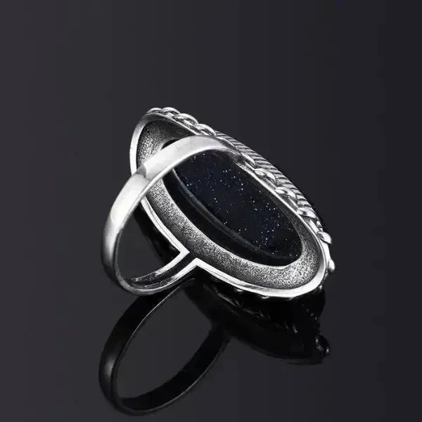 SIEGELRING DAMEN SILBER MIT OVALEM STEIN AUS BLAUEM AVENTURIN - Königlicher Siegelring