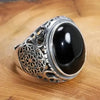 SIEGELRING HERREN AUS SILBER MIT SCHWARZEM ONYX VINTAGE HOHLBLUMEN - Königlicher Siegelring