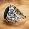 SIEGELRING HERREN AUS SILBER MIT SCHWARZEM ONYX VINTAGE HOHLBLUMEN - Königlicher Siegelring