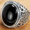 SIEGELRING HERREN AUS SILBER MIT SCHWARZEM ONYX VINTAGE HOHLBLUMEN - Königlicher Siegelring