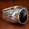 SIEGELRING SILBER MIT JESUSKREUZ UND ONYX STEIN - Königlicher Siegelring