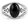SIEGELRING SILBER MIT JESUSKREUZ UND ONYX STEIN - Königlicher Siegelring